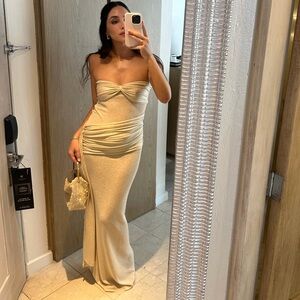 Strapless Ruched Gold Evening Dress